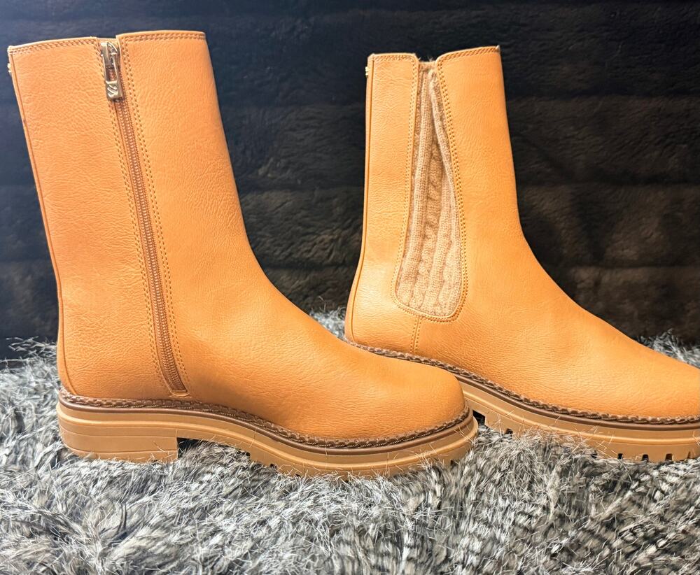 Sam & Libby Tan Combat Boots with Zipper, Size 8